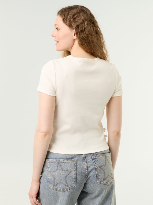 T-shirt a tinta unita in maglia a costine - Kiabi