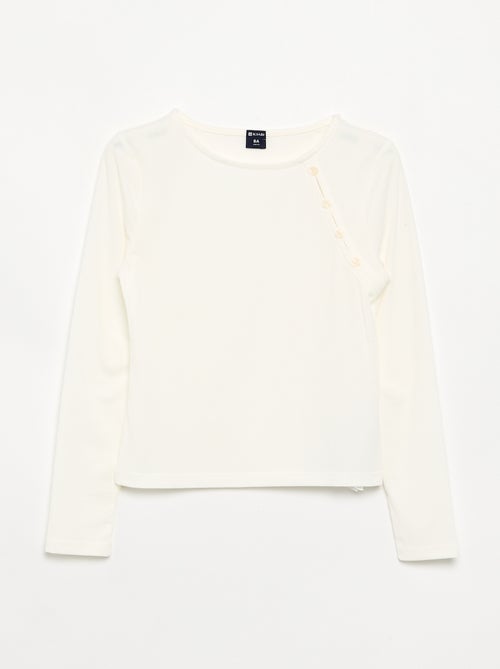 T-shirt a tinta unita in maglia a costine con spalla abbottonata - Kiabi