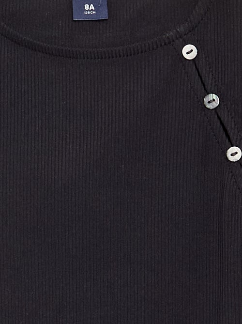 T-shirt a tinta unita in maglia a costine con spalla abbottonata - Kiabi