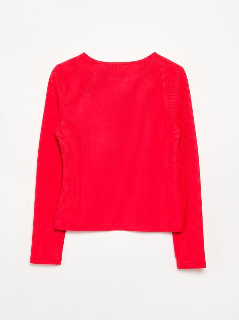 T-shirt a tinta unita in maglia a costine con spalla abbottonata Rosso - Kiabi