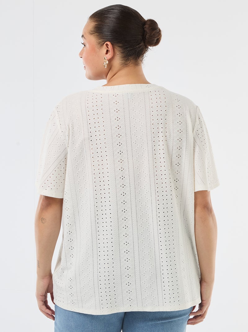 T-shirt a tinta unita in maglia traforata Bianco - Kiabi