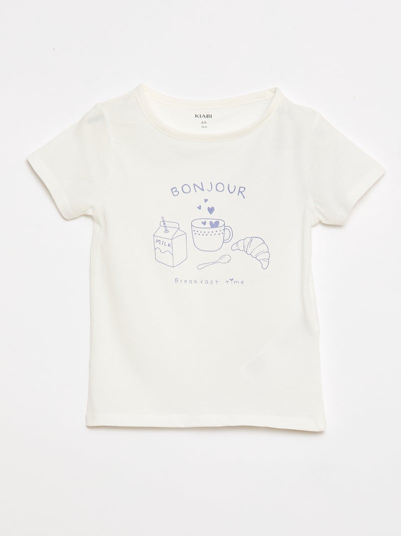 T-shirt and Shorts Pajama Set - 2 Pieces White - Kiabi