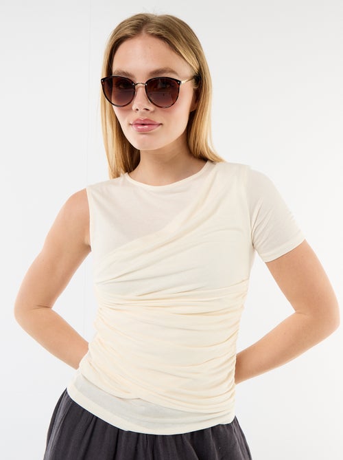 T-shirt asimmetrica con drappeggio sulla spalla - Kiabi