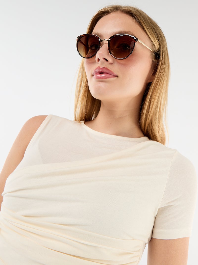 T-shirt asimmetrica con drappeggio sulla spalla Bianco Ecru - Kiabi