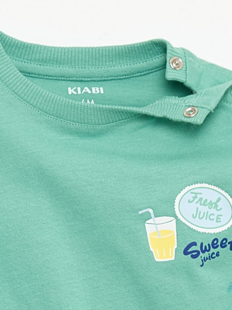 T-Shirt aus Baumwolle mit Bruststickerei Grün - Kiabi