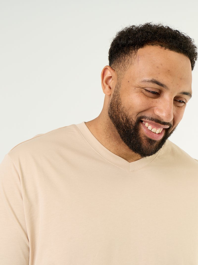 T-Shirt aus Jersey mit V-Ausschnitt Beige - Kiabi