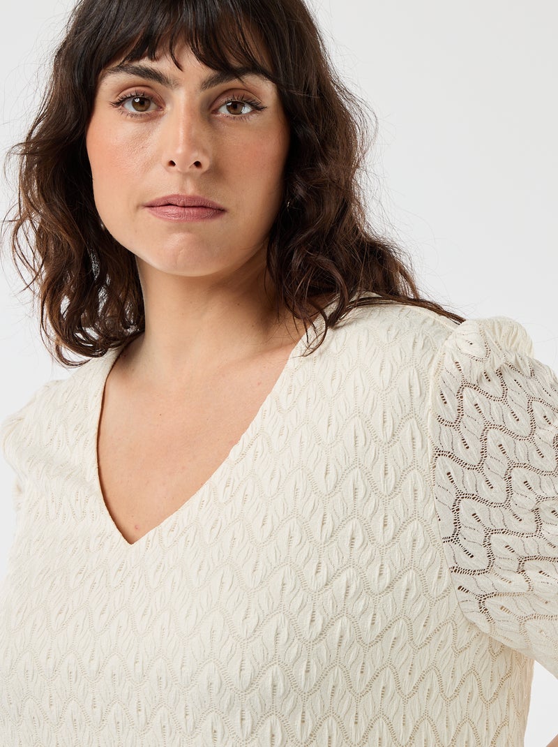 T-Shirt aus Lochspitze Beige - Kiabi