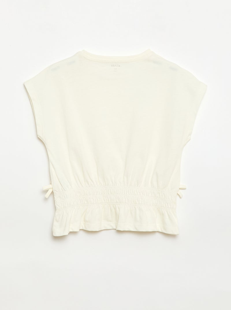 T-shirt avec empiècement smocks et nœuds à la taille Ecru - Kiabi