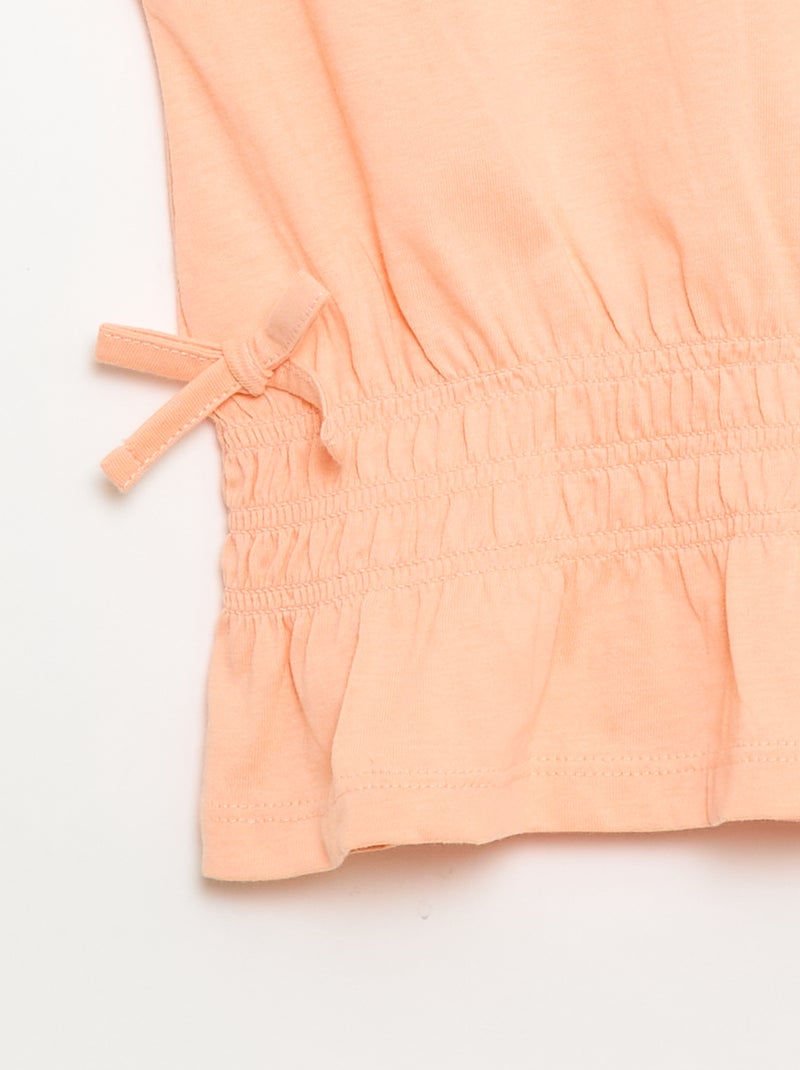 T-shirt avec empiècement smocks et nœuds à la taille Orange - Kiabi