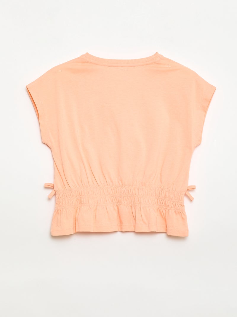 T-shirt avec empiècement smocks et nœuds à la taille Orange - Kiabi