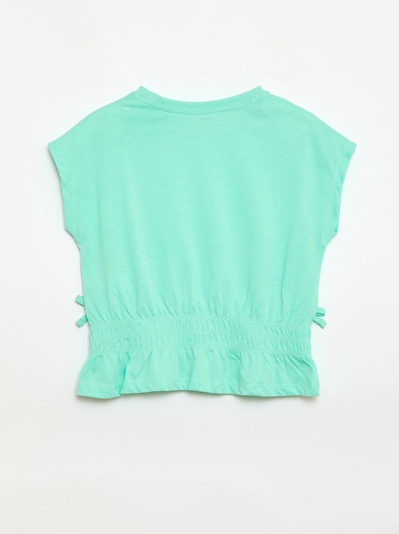 T-shirt avec empiècement smocks et nœuds à la taille Vert - Kiabi