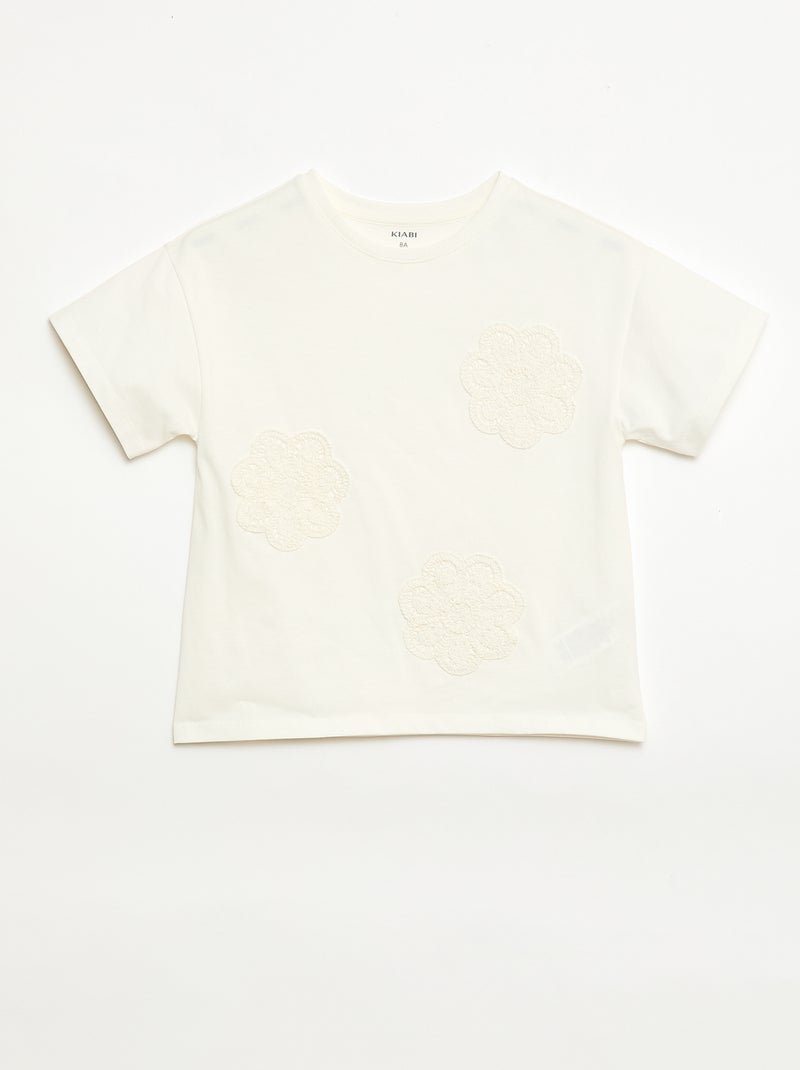 T-shirt avec fleurs en macramé Blanc - Kiabi