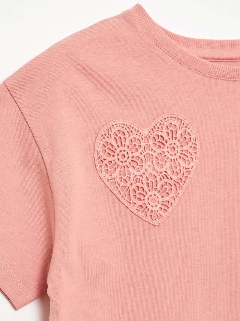 T-shirt avec fleurs en macramé Rose - Kiabi