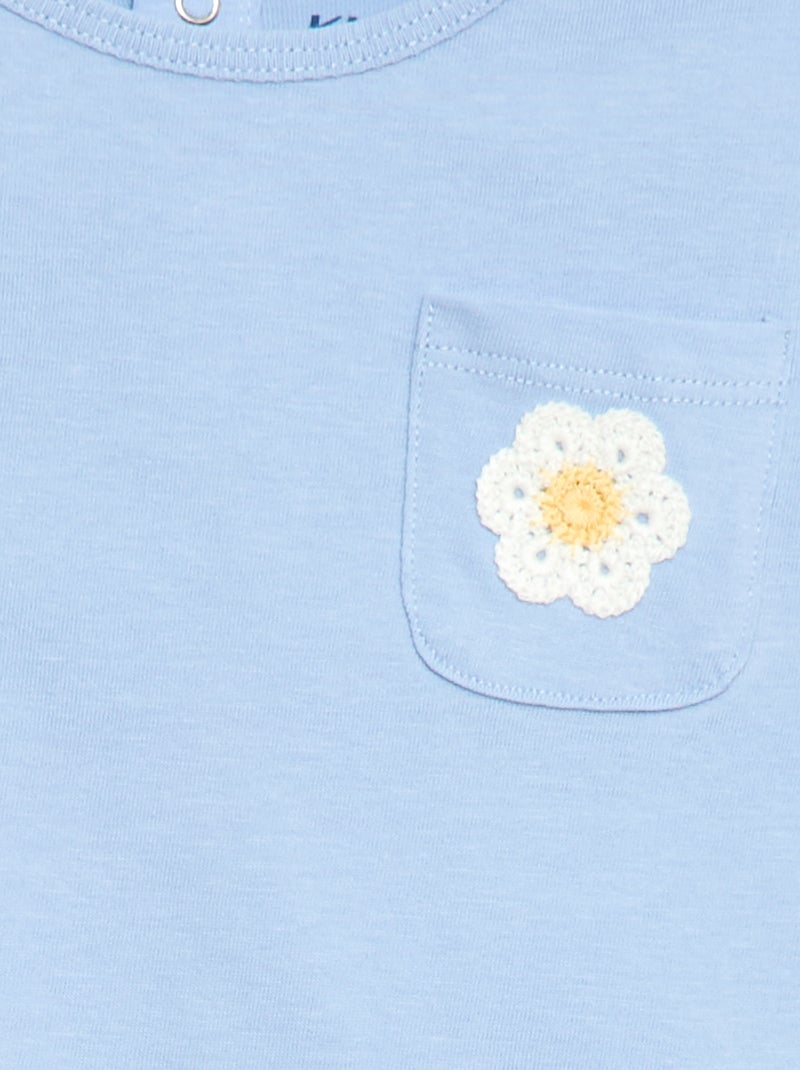 T-shirt avec poche fantaisie et broderie Bleu - Kiabi