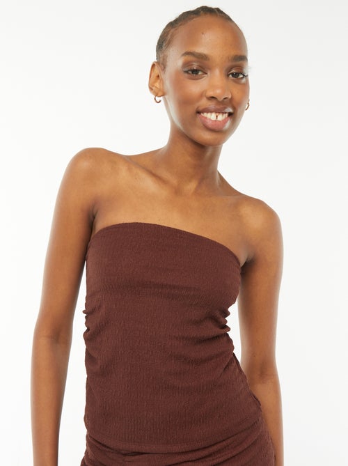 T-shirt bandeau uni en matière crêpée - Kiabi