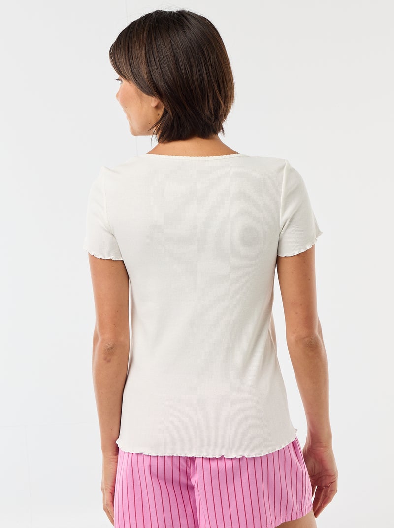 T-shirt basic in maglia a costine a maniche corte Bianco - Kiabi