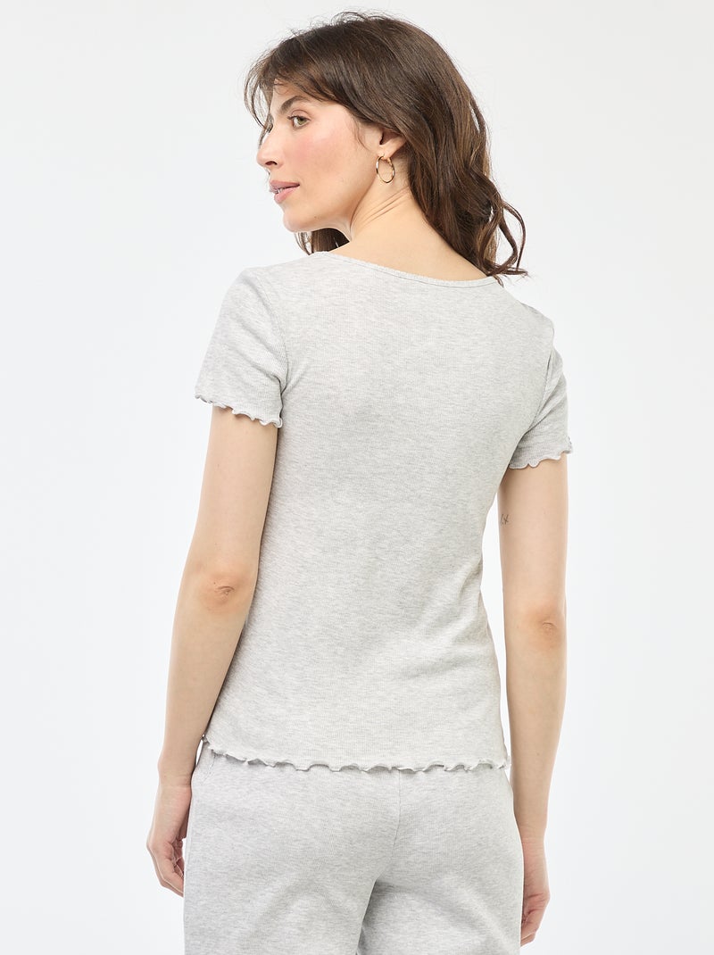 T-shirt basic in maglia a costine a maniche corte Grigio - Kiabi