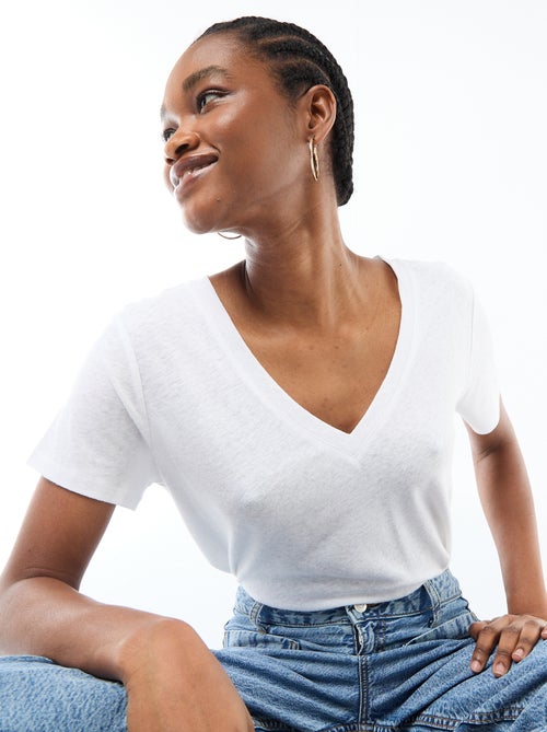 T-shirt basique à manches courtes col V - Kiabi