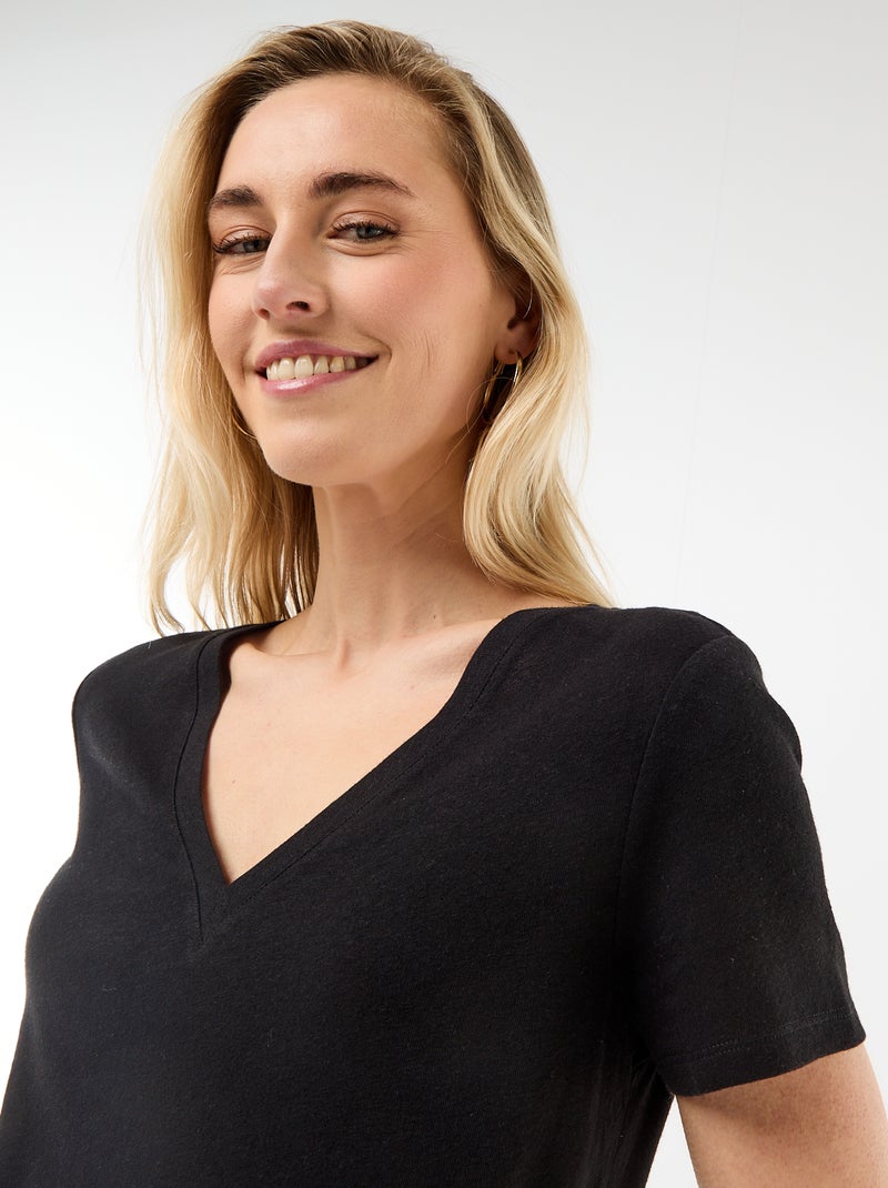 T-shirt basique à manches courtes col V Noir - Kiabi