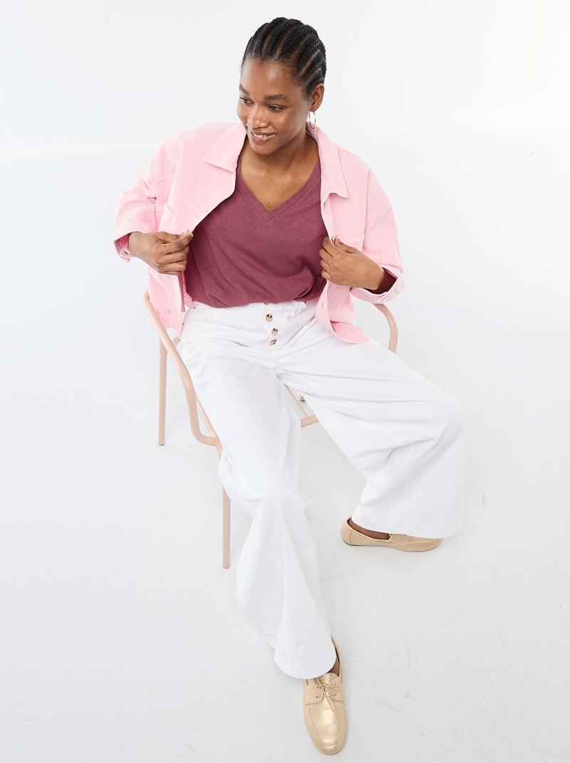 T-shirt basique à manches courtes col V Rose - Kiabi