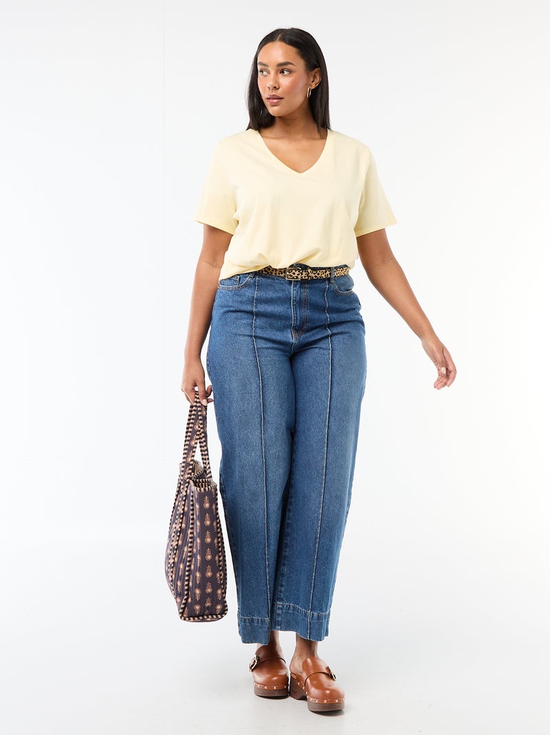 T-shirt basique à manches courtes et col V Jaune - Kiabi