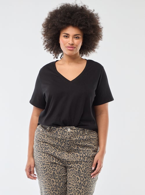 T-shirt basique à manches courtes et col V - Kiabi