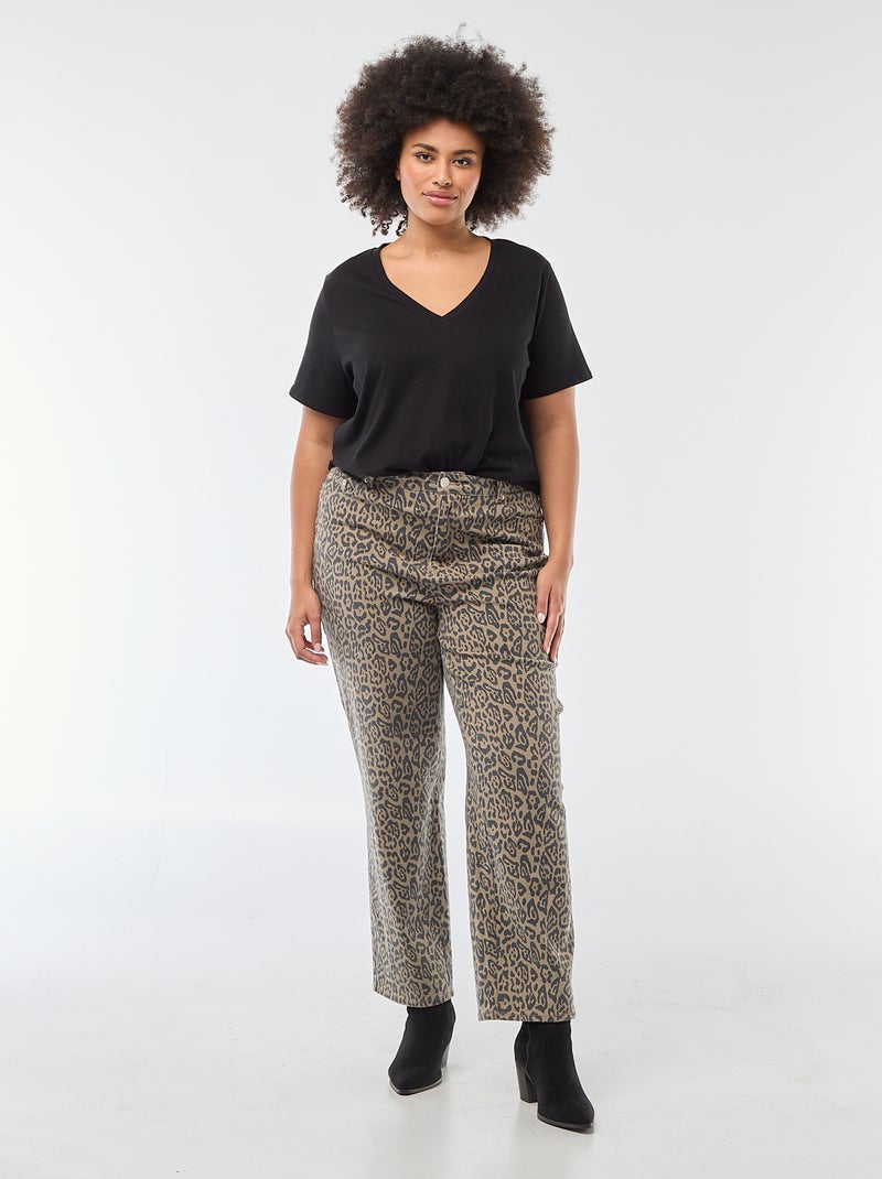 T-shirt basique à manches courtes et col V Noir - Kiabi