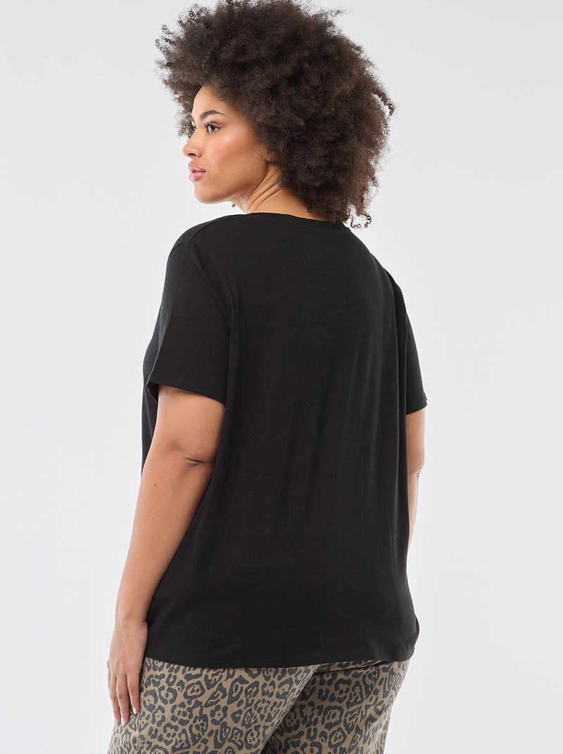 T-shirt basique à manches courtes et col V Noir - Kiabi