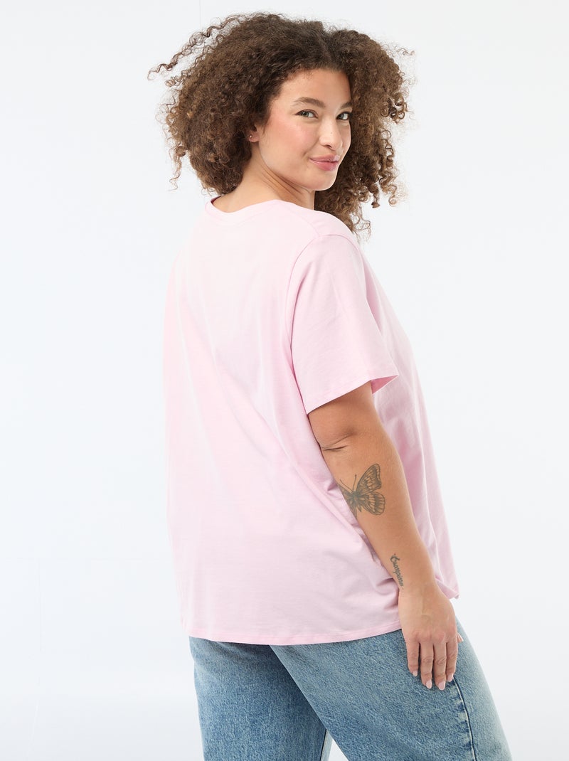 T-shirt basique à manches courtes et col V Rose - Kiabi