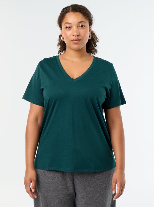 T-shirt basique à manches courtes et col V - Kiabi