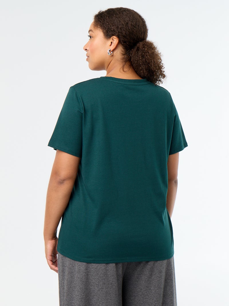 T-shirt basique à manches courtes et col V Vert - Kiabi