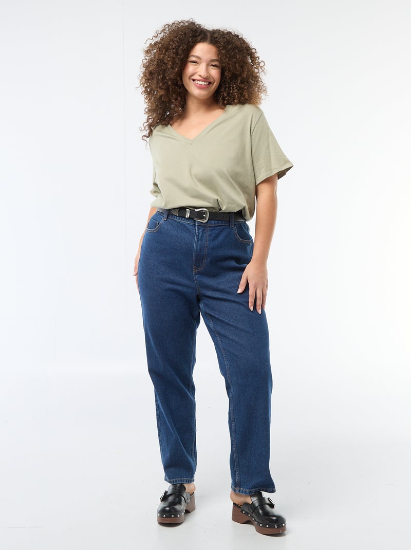 T-shirt basique à manches courtes et col V Vert - Kiabi