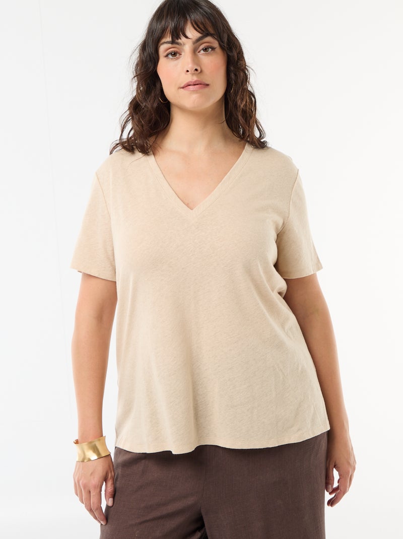 T-shirt basique col V et manches courtes Blanc - Kiabi