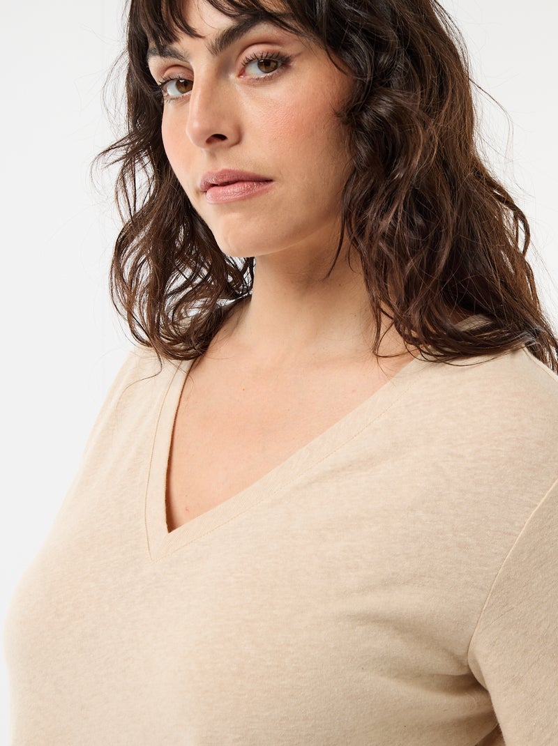 T-shirt basique col V et manches courtes Blanc - Kiabi