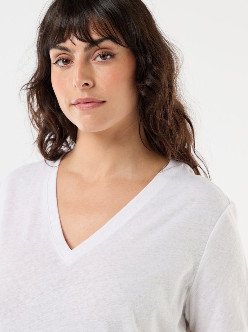 T-shirt basique col V et manches courtes Blanc - Kiabi