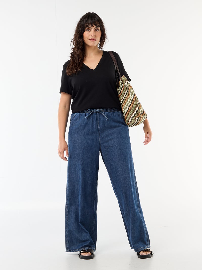 T-shirt basique col V et manches courtes Noir - Kiabi