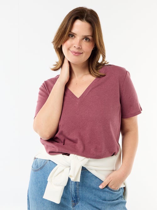 T-shirt basique col V et manches courtes - Kiabi