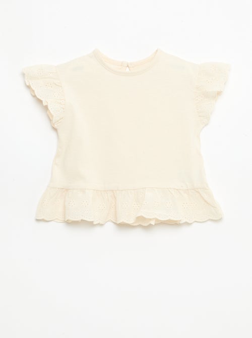 T-shirt broderie anglaise en jersey coton uni - Kiabi