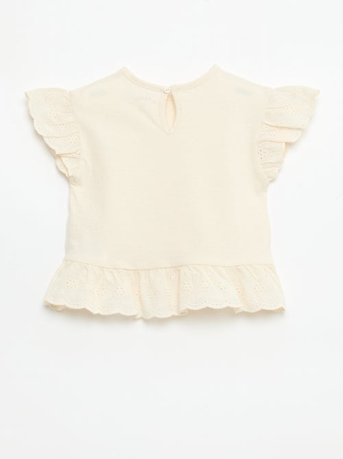 T-shirt broderie anglaise en jersey coton uni - Kiabi