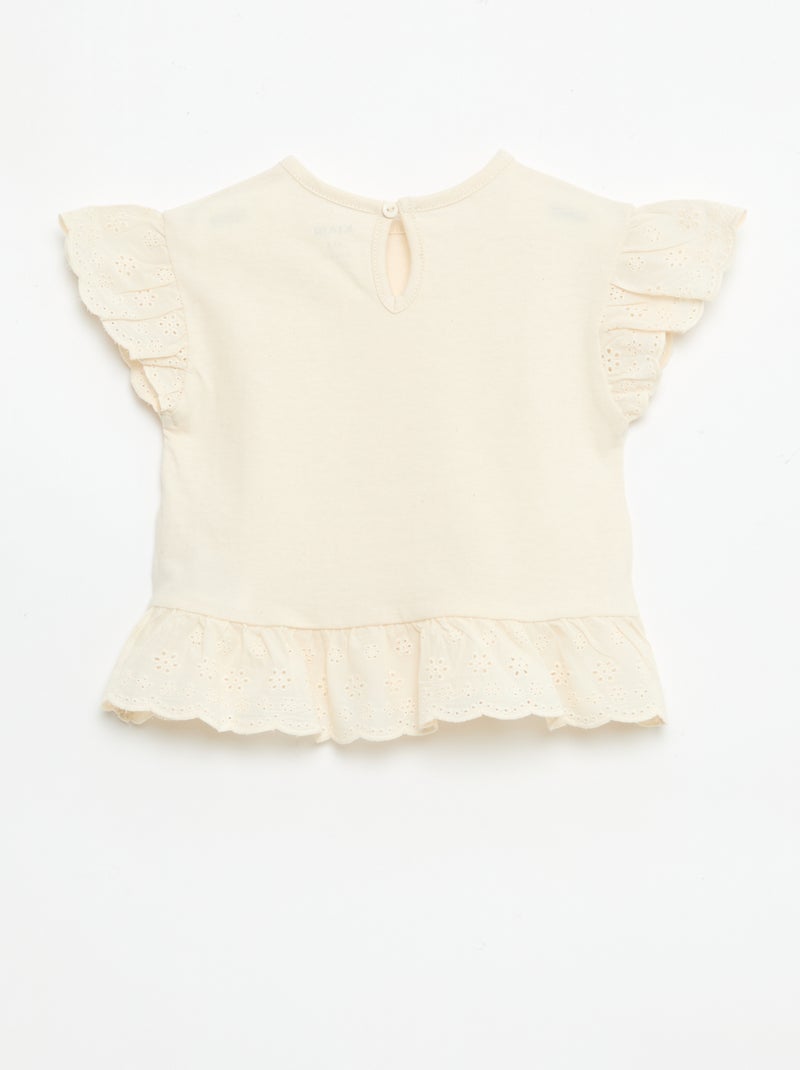 T-shirt broderie anglaise en jersey coton uni Blanc - Kiabi