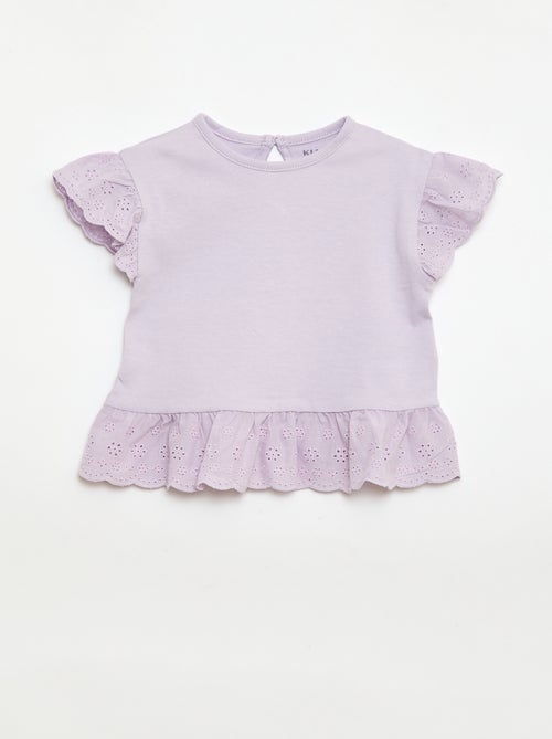 T-shirt broderie anglaise en jersey coton uni - Kiabi