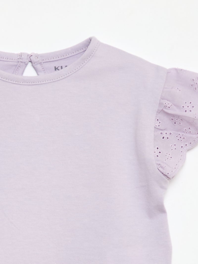 T-shirt broderie anglaise en jersey coton uni Rose - Kiabi