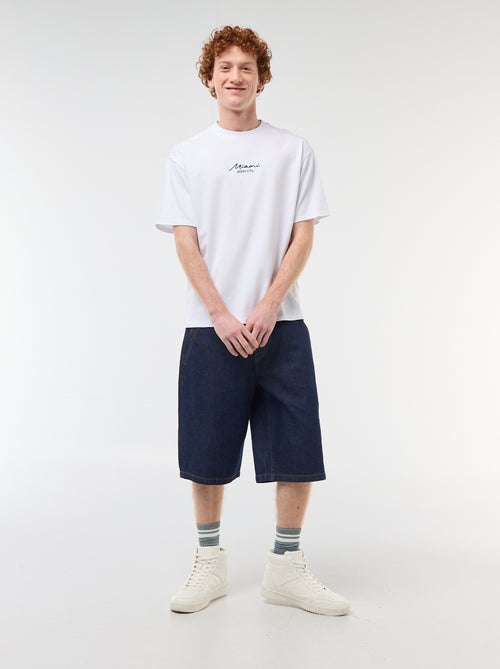 T-shirt col rond avec broderie contrastante - Kiabi