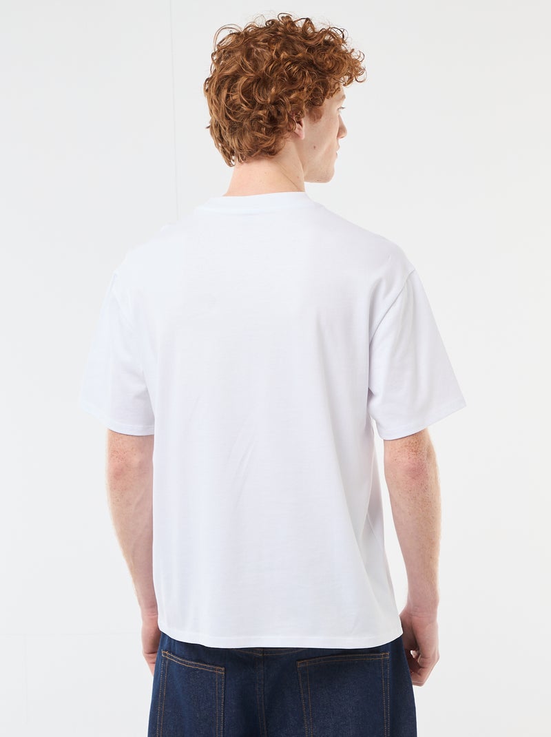 T-shirt col rond avec broderie contrastante Blanc - Kiabi