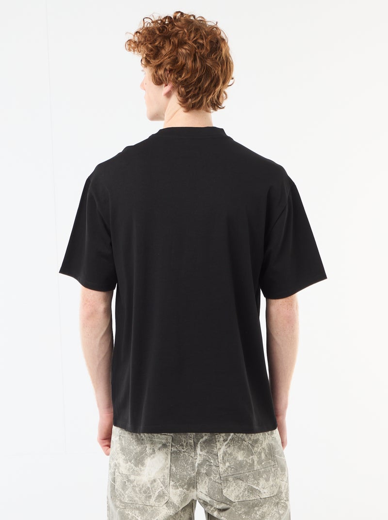 T-shirt col rond avec broderie contrastante Noir - Kiabi