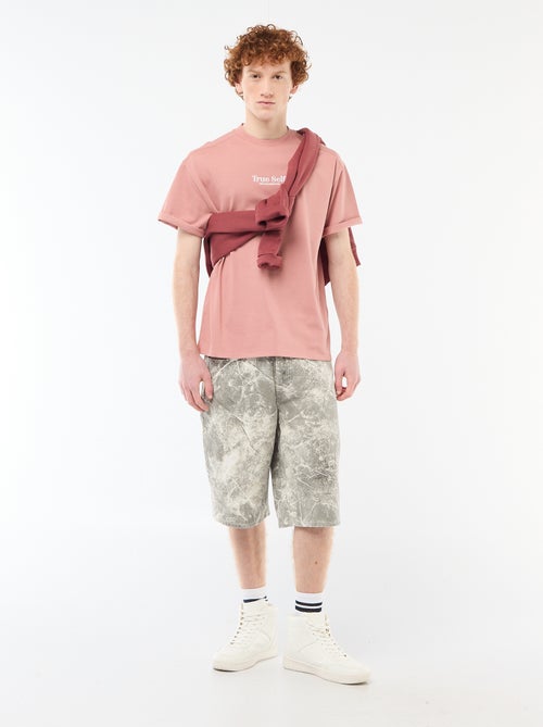 T-shirt col rond avec broderie contrastante - Kiabi