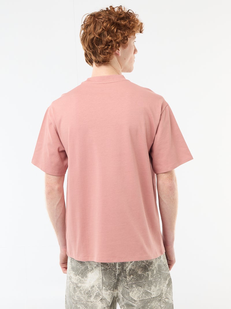 T-shirt col rond avec broderie contrastante Rose - Kiabi