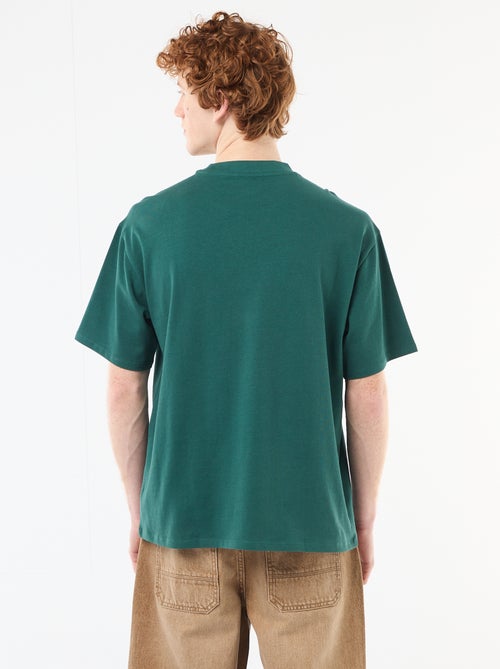 T-shirt col rond avec broderie contrastante - Kiabi