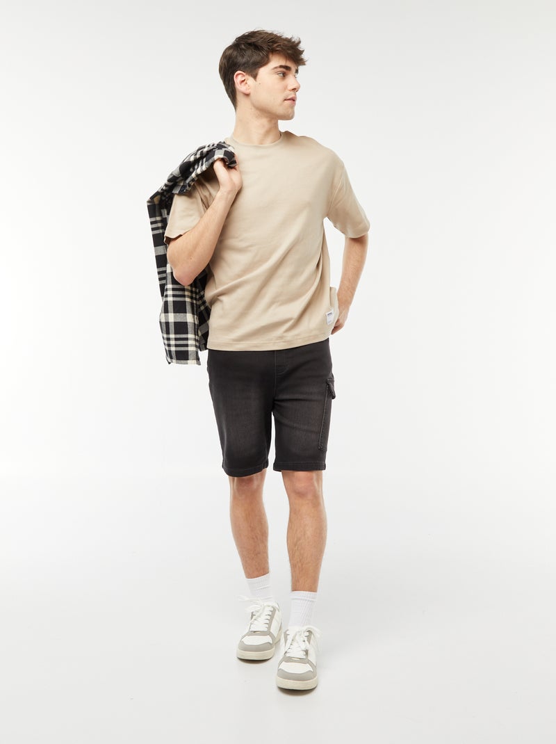 T-shirt col rond en coton Beige - Kiabi