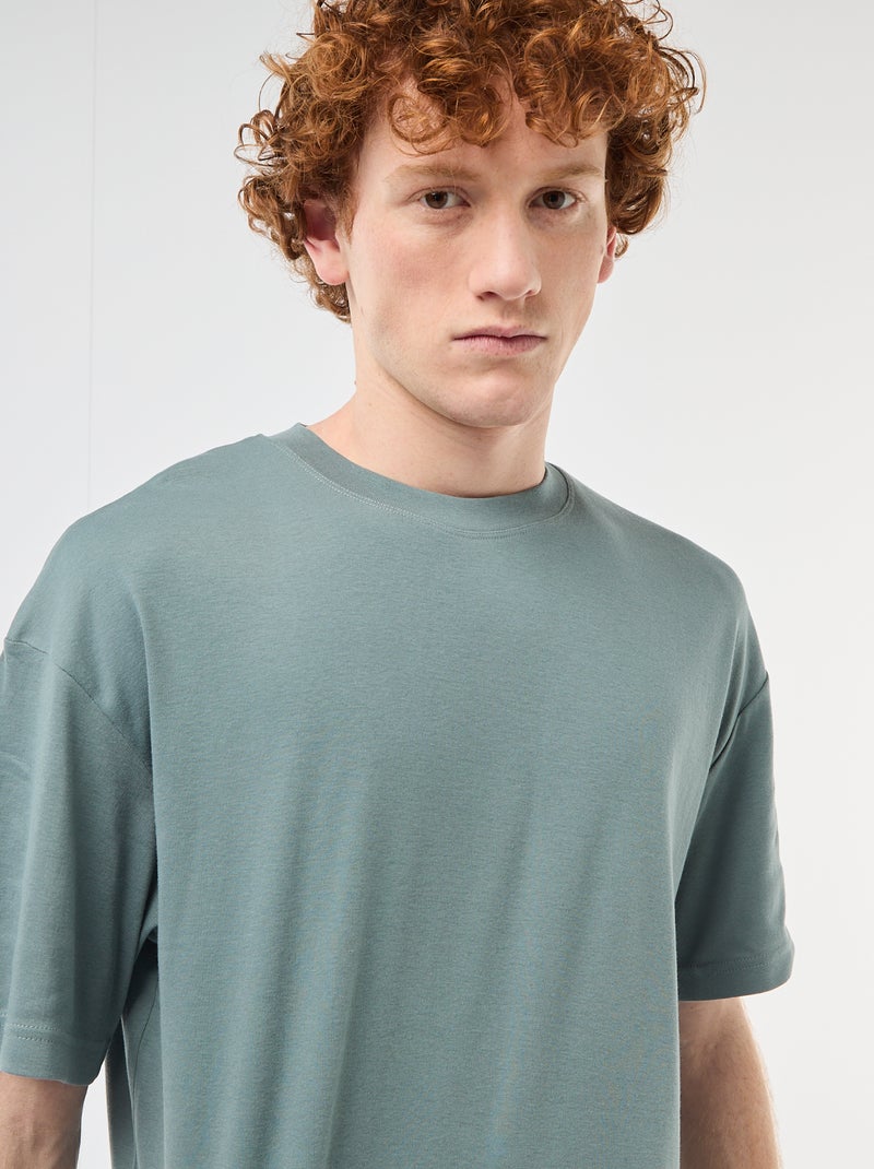 T-shirt col rond en coton Bleu - Kiabi